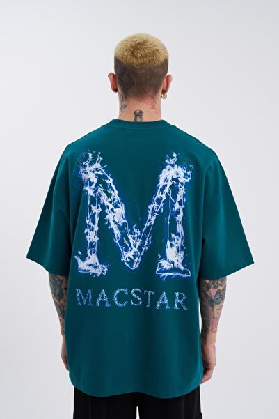 Machinist Erkek Smoked Macstar Baskılı Oversize Petrol Yeşili Tişört