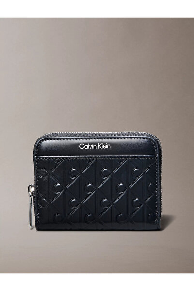 Calvin Klein Γυναικείο μαύρο πορτοφόλι με έμβλημα και ανάγλυφο φερμουάρ με τύ...