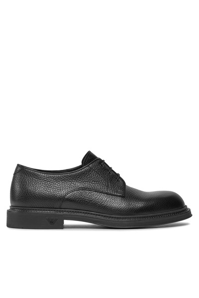 Emporio Armani Men's Pebbled Leather Round Toe Lace-Up Sole Logo Patterned Bl...