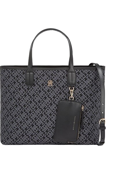 Tommy Hilfiger Γυναικεία μαύρη τσάντα Th Icon Satchel Jacquard