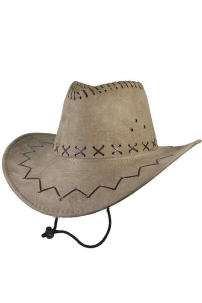 partidolu Καπέλο καουμπόη Nubuck για ενήλικες με κορδόνια σε κρεμ χρώμα