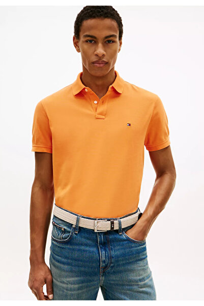 Tommy Hilfiger Men's Woven Polo Collar Short Sleeve Casual Orange T-Shirt