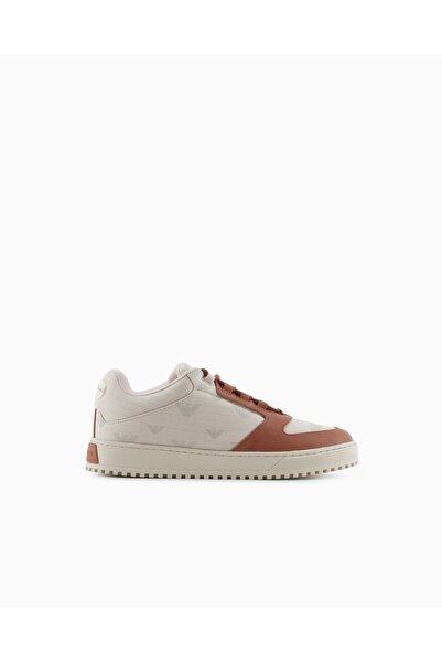 Emporio Armani Erkek Yuvarlak Burun Bağcıklı Kauçuk Taban Deri Bej Sneaker