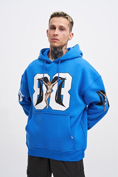 Machinist Ανδρικό φούτερ 88 Jesus Printed Oversize Saks Blue