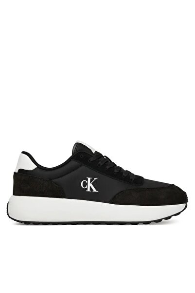 Calvin Klein Erkek Rahat Yüksek Taban CK Logolu Deri Siyah Sneaker