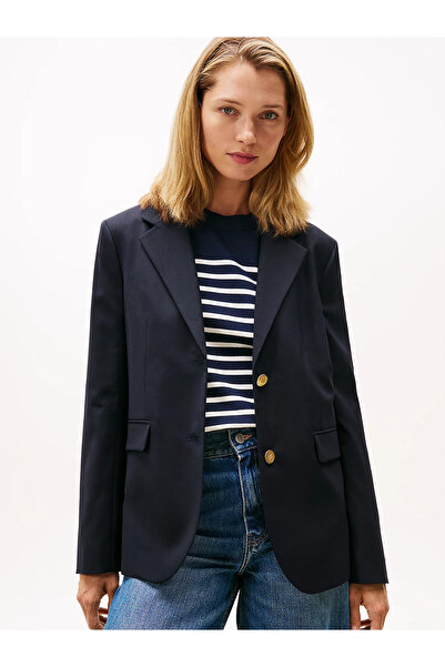 Tommy Hilfiger Kadın Normal Kalıp Çentikli Yaka Çift Düğme Kapamalı Lacivert ...