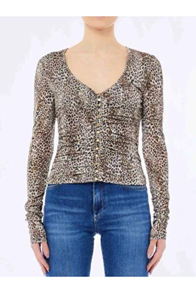 liu.jo Γυναικεία μπλούζα λεοπάρ με στενή εφαρμογή, λαιμόκοψη V, μακρυμάνικη μ...