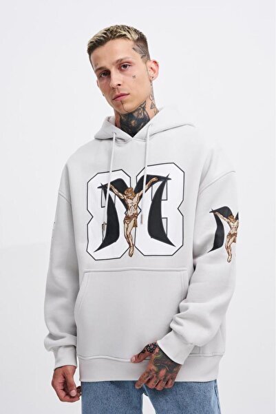 Machinist Ανδρικό φούτερ 88 Jesus με στάμπα Oversize, Space Grey