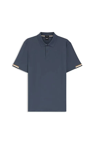 BOSS Erkek Pamuklu Polo Yakalı Düğme Kapamalı Kısa Kollu Mavi Polo Yaka T-Shirt