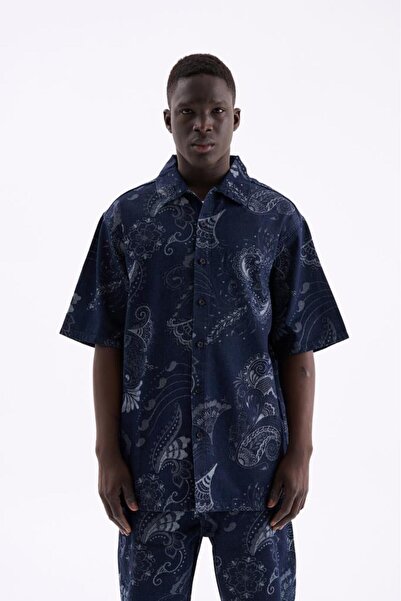 Machinist Ανδρικό πουκάμισο με σχέδιο Paisley μπλε