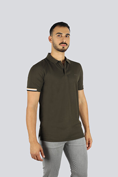 BOSS Erkek Pamuklu Polo Yakalı Düğme Kapamalı Kısa Kollu Yeşil Polo Yaka T-Shirt