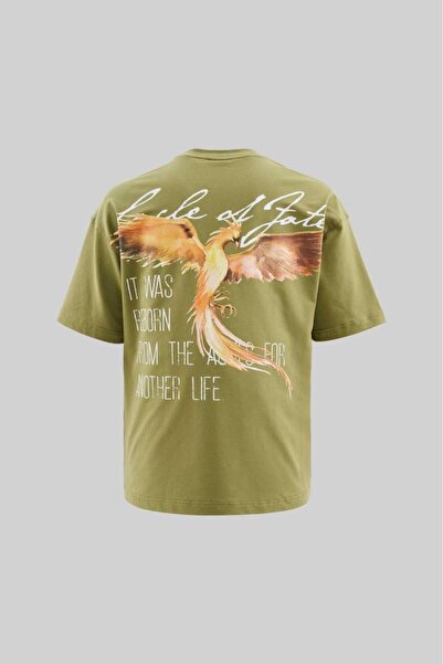 Machinist Ανδρικό μπλουζάκι Anka με στάμπα Oversize σε χρώμα Στρατιωτικό Πράσινο