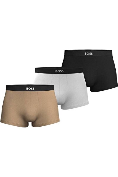 BOSS Erkek Logolu Bel Bantlı Organik Pamuk Karışımlı 3'lü Paket Çok Renkli Boxer