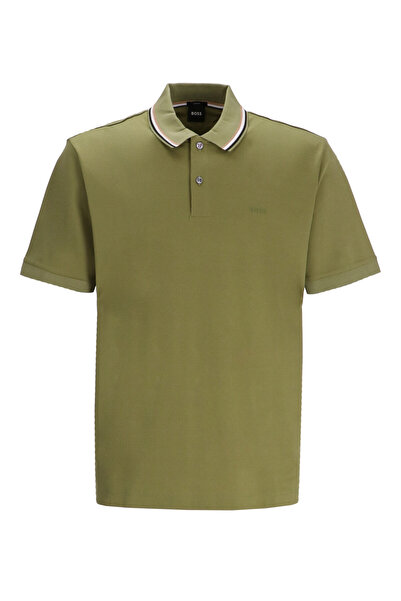 BOSS Erkek Pamuklu Polo Yakalı Düğme Kapamalı Kısa Kollu Yeşil Polo Yaka T-Shirt