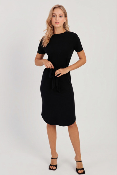 NEW JOURNAL Γυναικείο μίντι φόρεμα κασκόλ με μαύρο κορδόνι APP1270