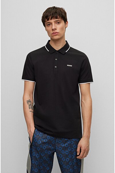 HUGO Men's Short Sleeve Polo Collar with Colored Stripe Closures at Collar an...