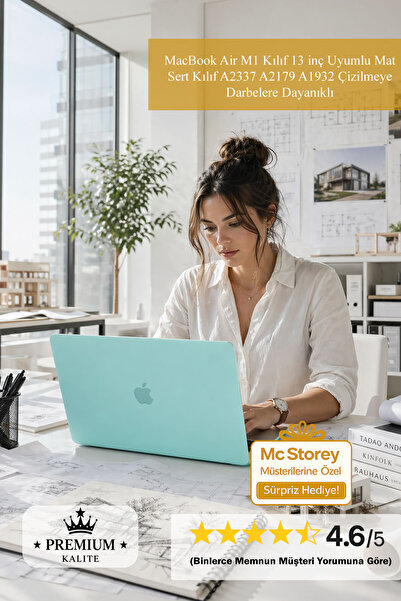 Mcstorey MacBook Air M1 Kılıf 13 inç Uyumlu Mat Sert Kılıf A2337 A2179 A1932 ...