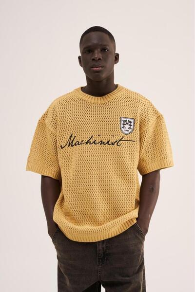 Machinist Mchnst Knıt Badget Detaıled Tee Soft Beıge
