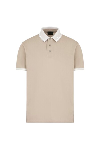 Emporio Armani Erkek Polo Yaka Kısa Kollu Düğmeli Yaka ve Kol Uçları Şerit De...