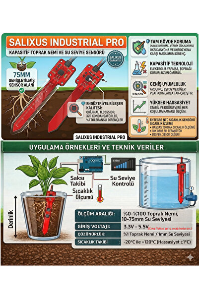 salixus Arduino Kapasitif Toprak Nem ve Sıcaklık Sensörü