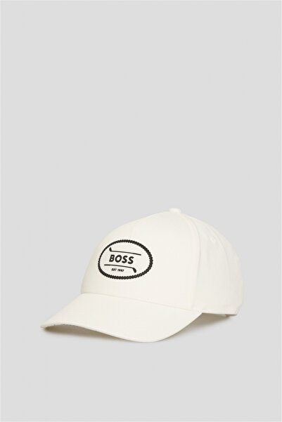 BOSS Erkek İşlemeli Logo Desenli Ayarlanabilir Metal Tokalı Beyaz Şapka