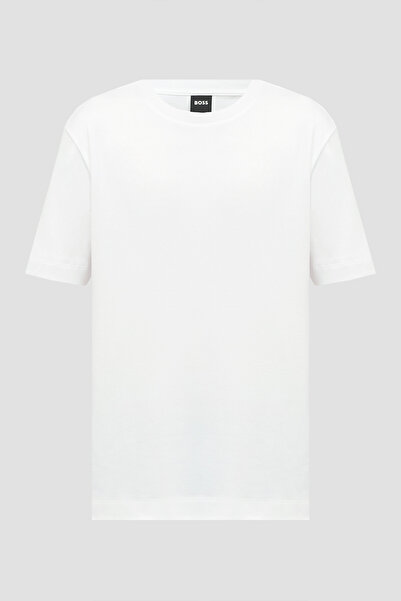 BOSS Erkek %100 Pamuklu Logo Detaylı Bisiklet Yaka Kısa Kollu Beyaz T-Shirt