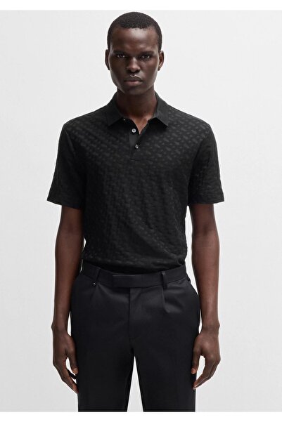 BOSS Erkek Polo Yaka Regular Fit Pamuklu Kısa Kollu Siyah Polo Yaka T-Shirt