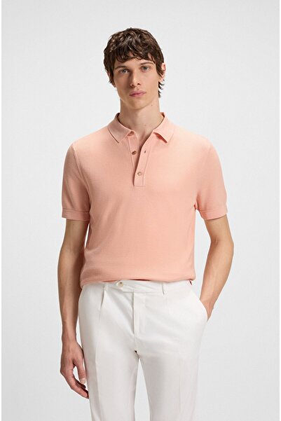 BOSS Erkek Regular Fit Kısa Kollu Pamuk Karışımlı Örme Pembe T-Shirt