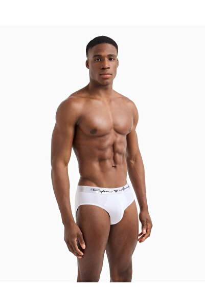 Emporio Armani Men's Modal Fabric Logo Elastic Waist White Briefs
