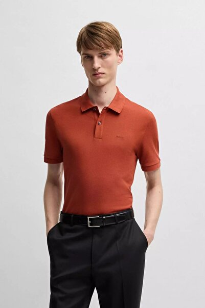 BOSS Erkek Polo Yaka Regular Fit Pamuklu Kısa Kollu Turuncu Polo Yaka T-Shirt