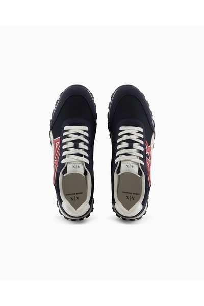 Armani Exchange Men's Suede and Mesh Detailed Ax Logo Comfortable and High Sole Navy Blue Shoes Xux263 Xv942-U661