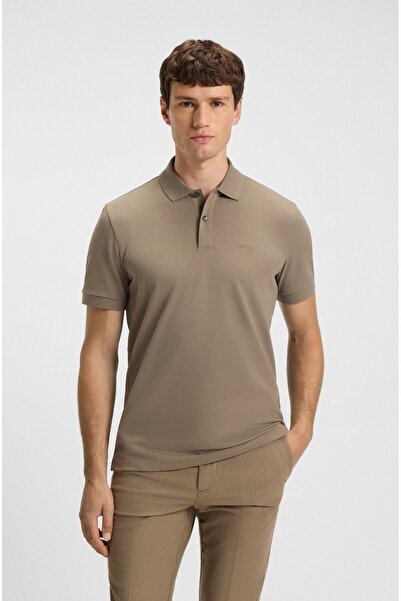 BOSS Erkek Polo Yaka Regular Fit Pamuklu Kısa Kollu Açık Kahve Polo Yaka T-Shirt