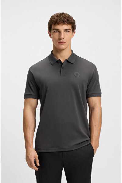 BOSS Erkek Polo Yaka Regular Fit Pamuklu Kısa Kollu Gri Polo Yaka T-Shirt