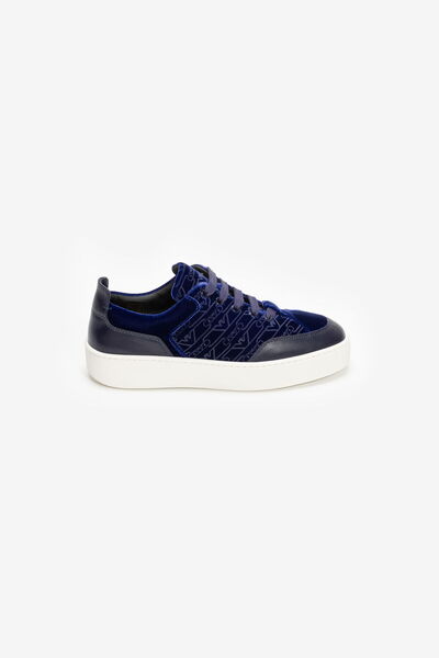 Emporio Armani Women's Brand Logo Comfortable Sole Lace-Up Navy Blue Sneaker