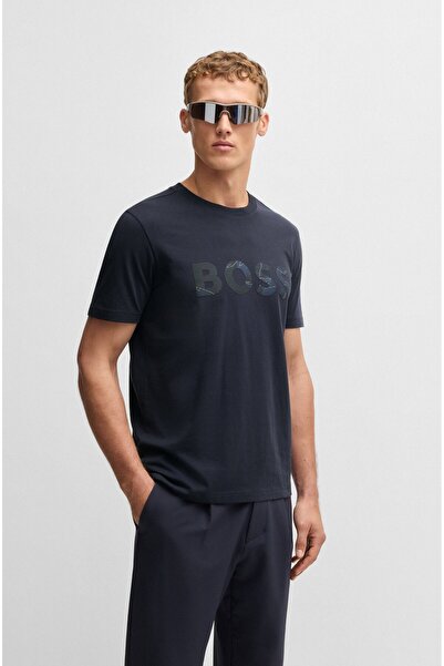 BOSS Logo baskılı pamuklu penye tişört