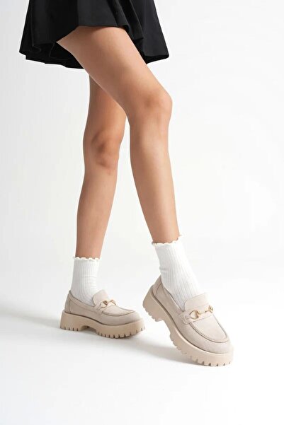 Belinora Παπούτσια Casual Loafer με λεπτομέρεια από κούμπωμα μπεζ σουέντ TR10...