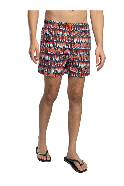 Emporio Armani Ανδρικό μαγιό πορτοκαλί χρώματος με σχέδιο λογότυπου ζακάρ, ελ...