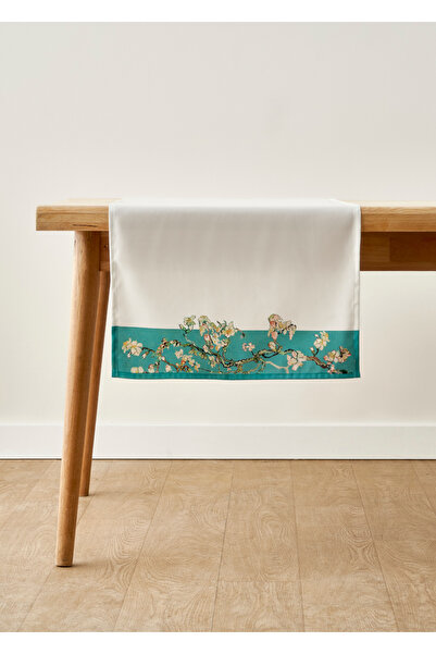 Bella Maison Βαμβακερό ράνερ με σχέδιο Άνθη Αμυγδαλιάς του Βαν Γκογκ, τιρκουά...