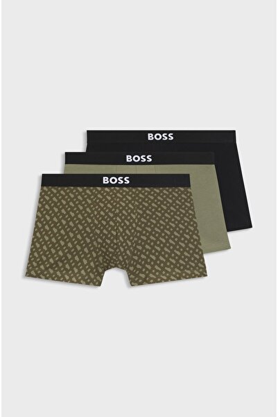BOSS Erkek Logolu Bel Bantlı Pamuklu 3'lü Paket Siyah Boxer
