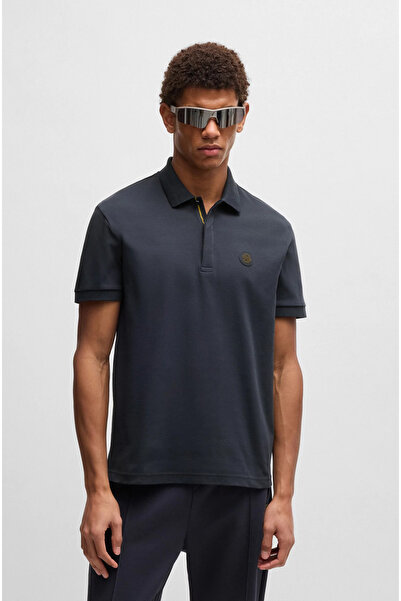 BOSS Erkek Regular Fit Pamuklu Monogram Logolu Kısa Kollu Lacivert Polo Yaka ...