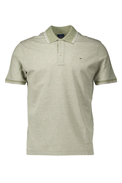 PAUL&SHARK Men's Polo Collar Striped Short Sleeve Cotton White-Green Polo Col...