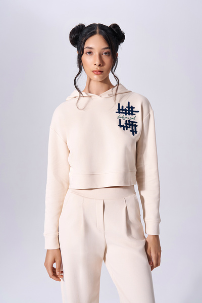 Naar Γυναικείο φούτερ με κουκούλα, μακρυμάνικο, με στάμπα, σε κρεμ χρώμα