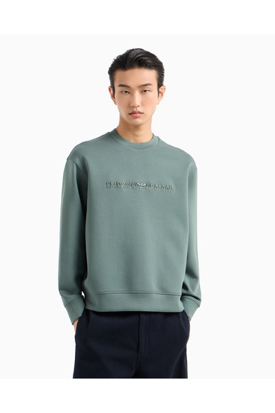 Emporio Armani Men's Woven Fabric Regular Fit Round Neck Long Sleeve Green Sw...