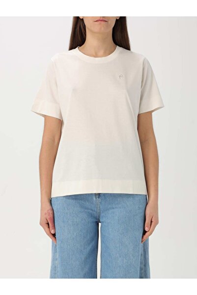 BOSS Kadın Regular Fit Yuvarlak Yaka %100 Pamuklu Kısa Kollu Krem T-Shirt