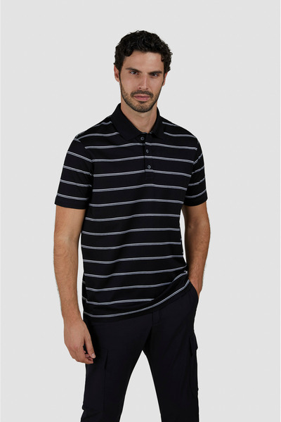 PAUL&SHARK Erkek Regular Fit Kısa Kollu Çizgili %100 Pamuklu Siyah Polo Yaka ...