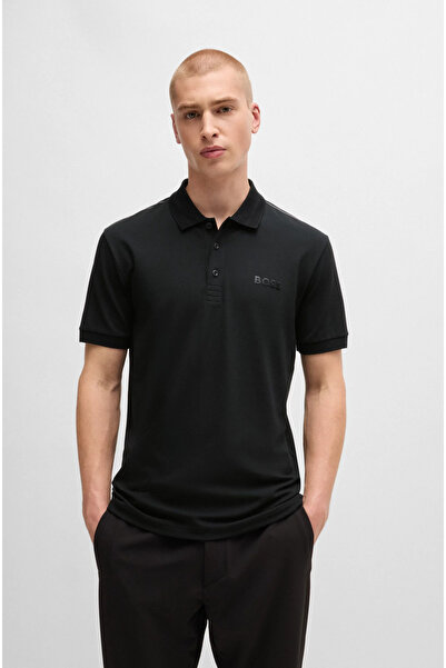 BOSS Erkek Dokuma Polo Yaka Kısa Kol Günlük Siyah Polo Yaka T-Shirt