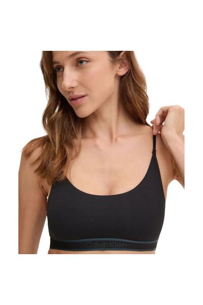 Calvin Klein Kadın Askılı Marka Logolu Pamuklu Siyah Spor Sütyen