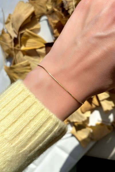 Spossy Silver Jewelry 925 Ayar Gümüş, 14 Ayar Gold, Zarif Zincir Bileklik