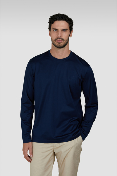 PAUL&SHARK Erkek Yuvarlak Yaka %100 Pamuklu Regular Fit Uzun Kollu Lacivert T...