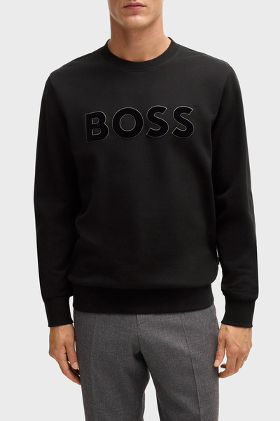 BOSS Erkek Marka Logolu Uzun Kollu Bisiklet Yaka Günlük Siyah Sweatshirt